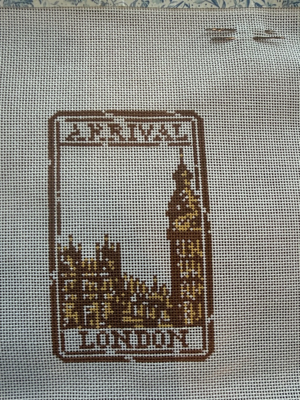 London Travel Needlepoint canvasl in Cream and Brown - Picture 3 of 3